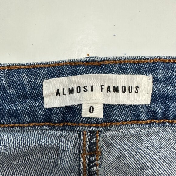 Almost Famous Flare Distressed Women's size 0 Dark Wash Blue Denim jeans   Great - Picture 3 of 5